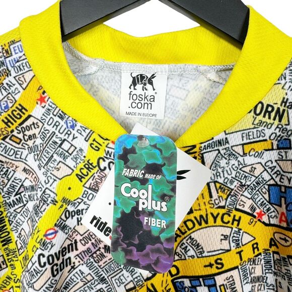Foska Cycling Shirt Yellow London Map Print Coolplus‎ Fiber Technology Size S - Picture 3 of 11